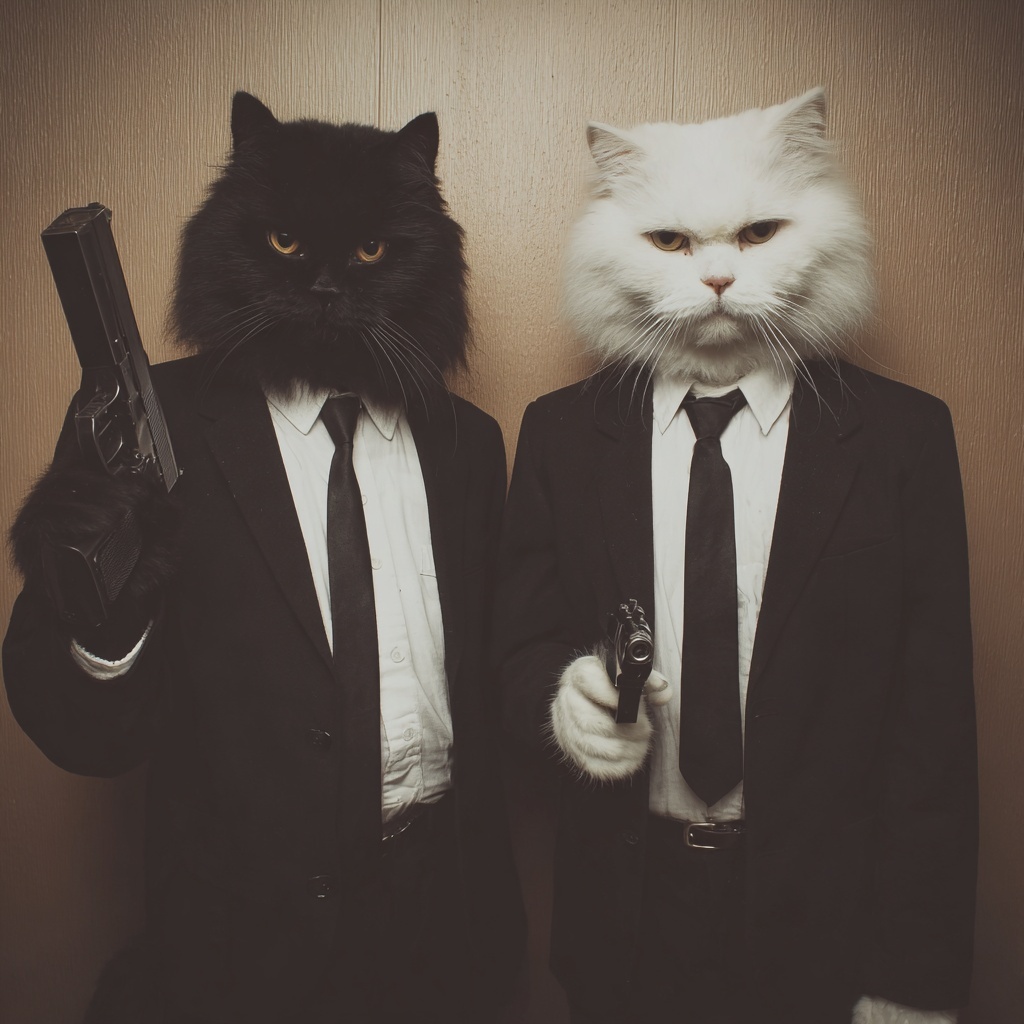 Stylish Cats: Tarantino-Inspired Feline Duo