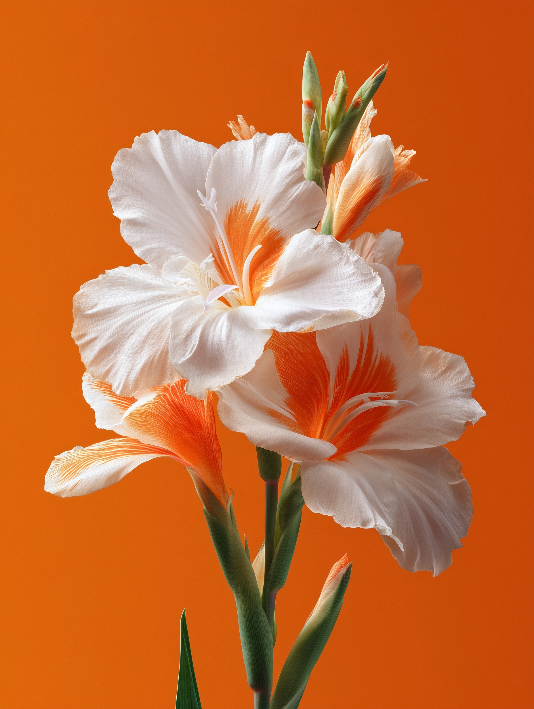 Vibrant Big White Flower on Orange Background