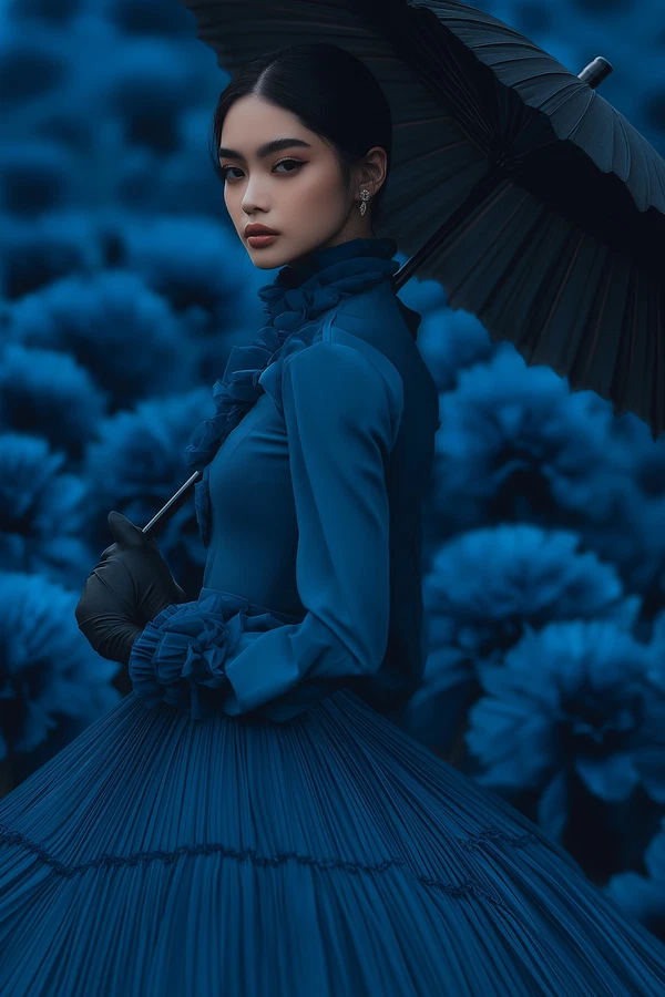 Elegant Fashion Amidst Giant Blooming Petals