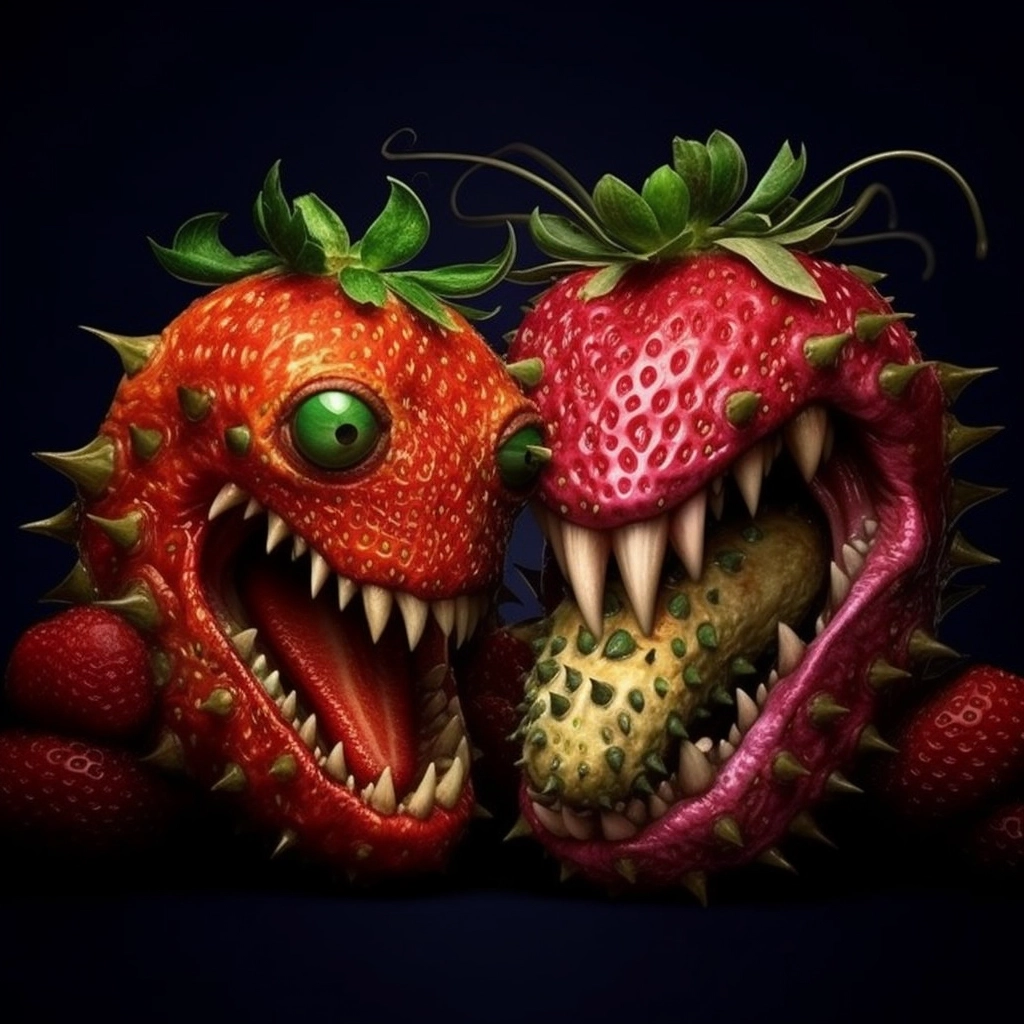 Monster Strawberry Showdown: Surrealistic Action Art