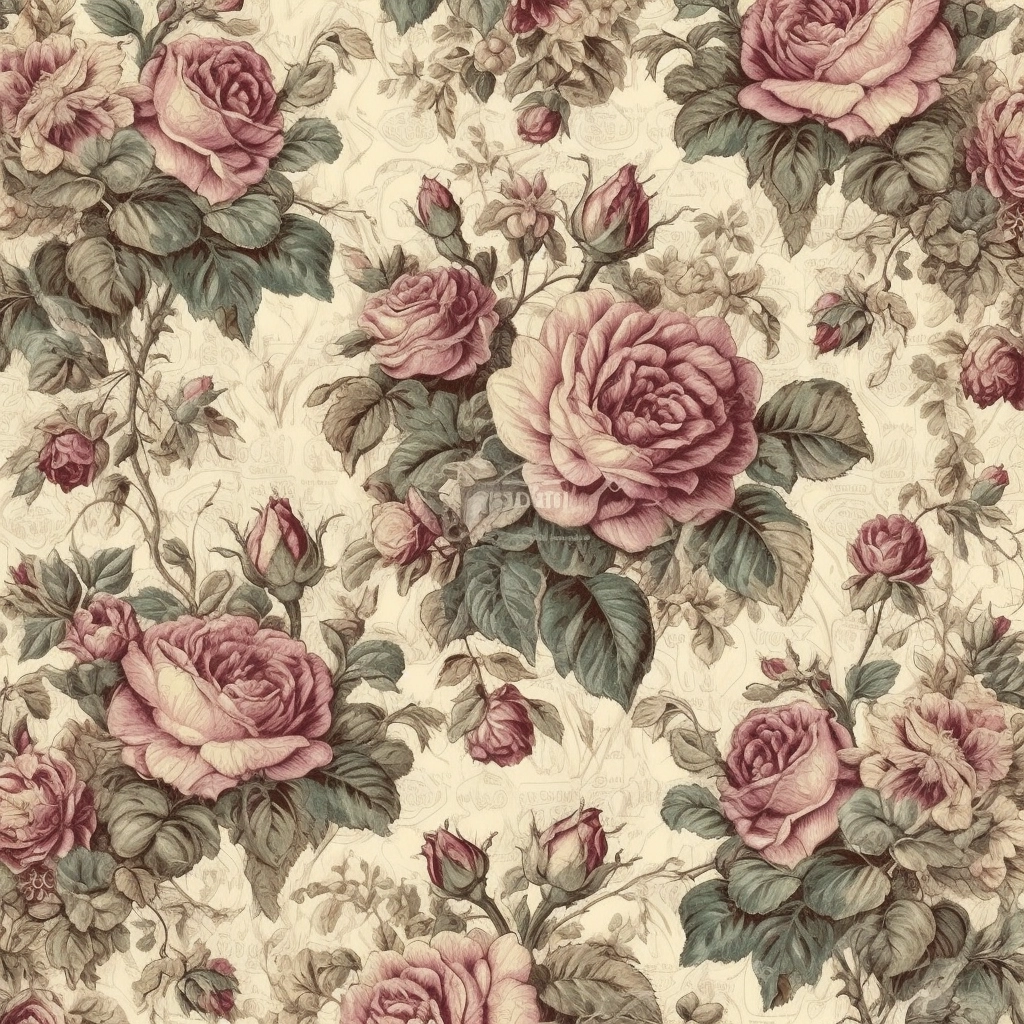 Vintage French Rose Wallpaper Pattern