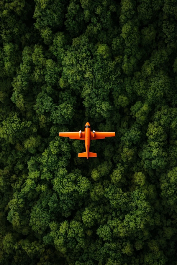 Explore Nature: Small Orange Plane Over Green Forest