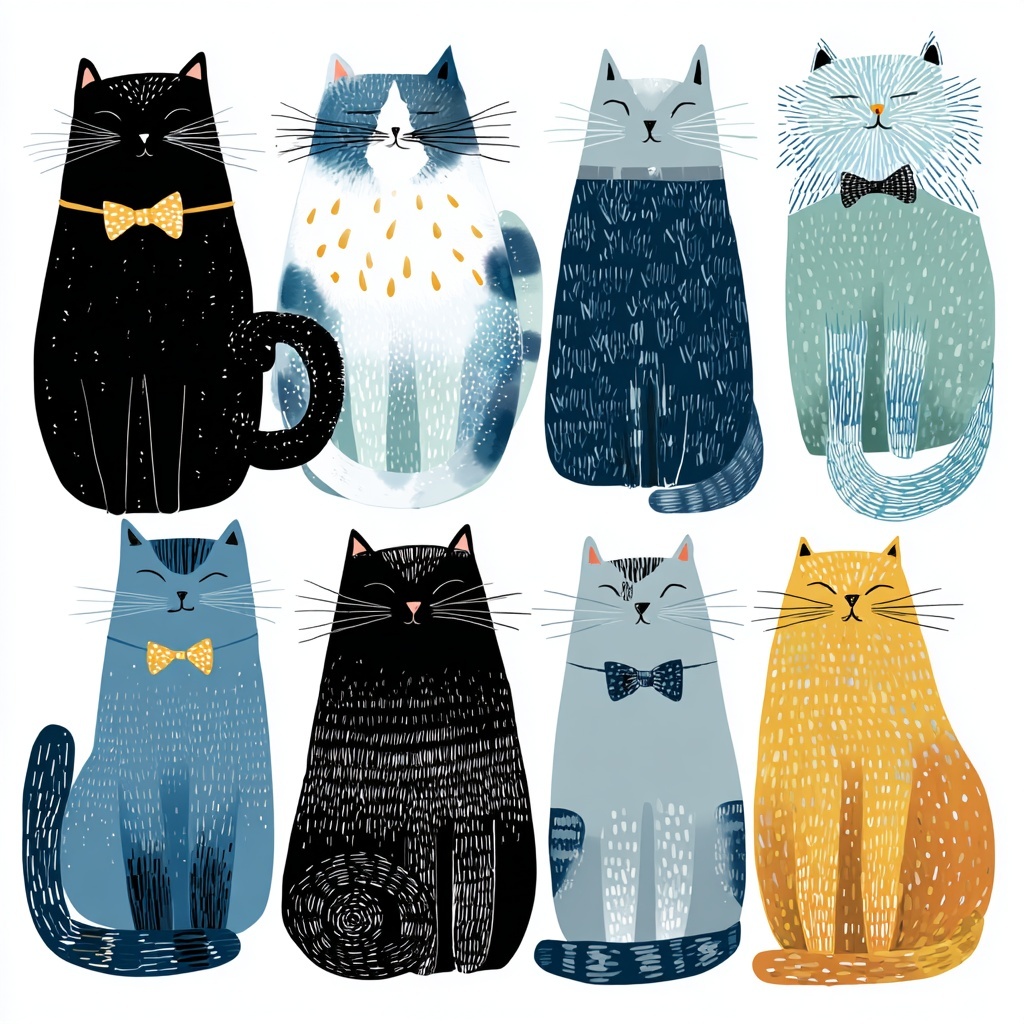 Vector Cats Clipart on White Background