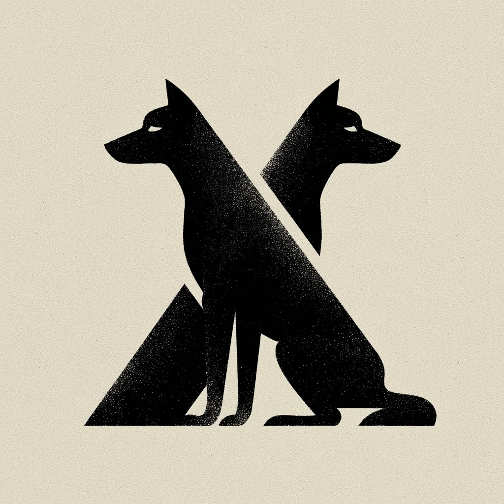 “Modern Abstract Dog Duo: Bold Geometric Design”