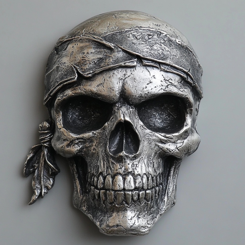 Medieval Pirate Skull Silver Wall Sculpture Design