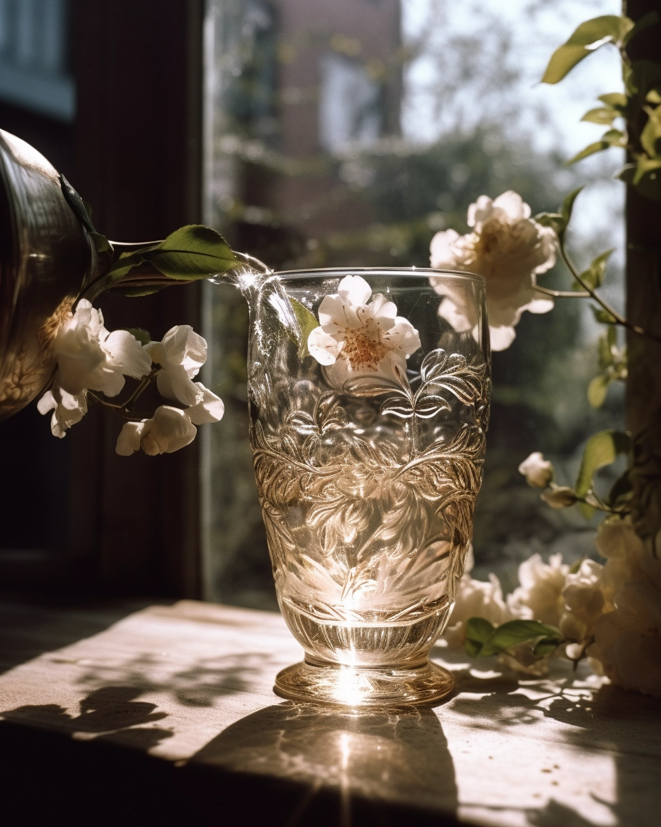 Vintage Balcony Scene with Dogwood Roses