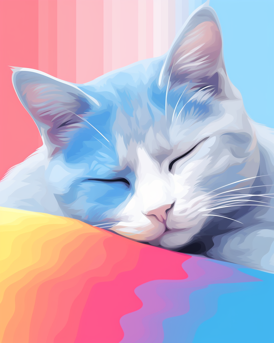 Minimalist Matisse: Sleeping Cat Poster in Pastel Vaporwave Palette