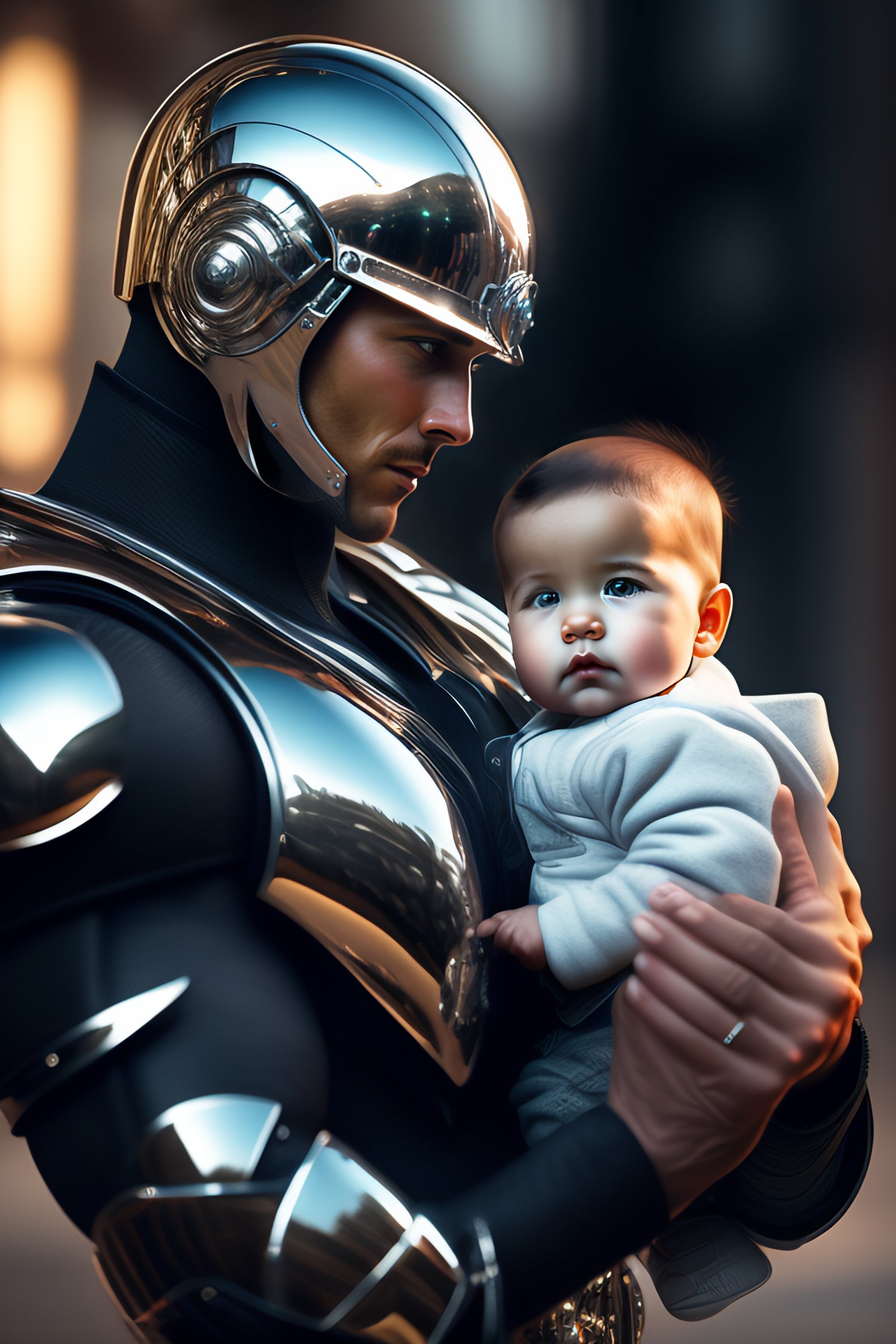 Chrome Cyborg with Baby Art by Bellinski