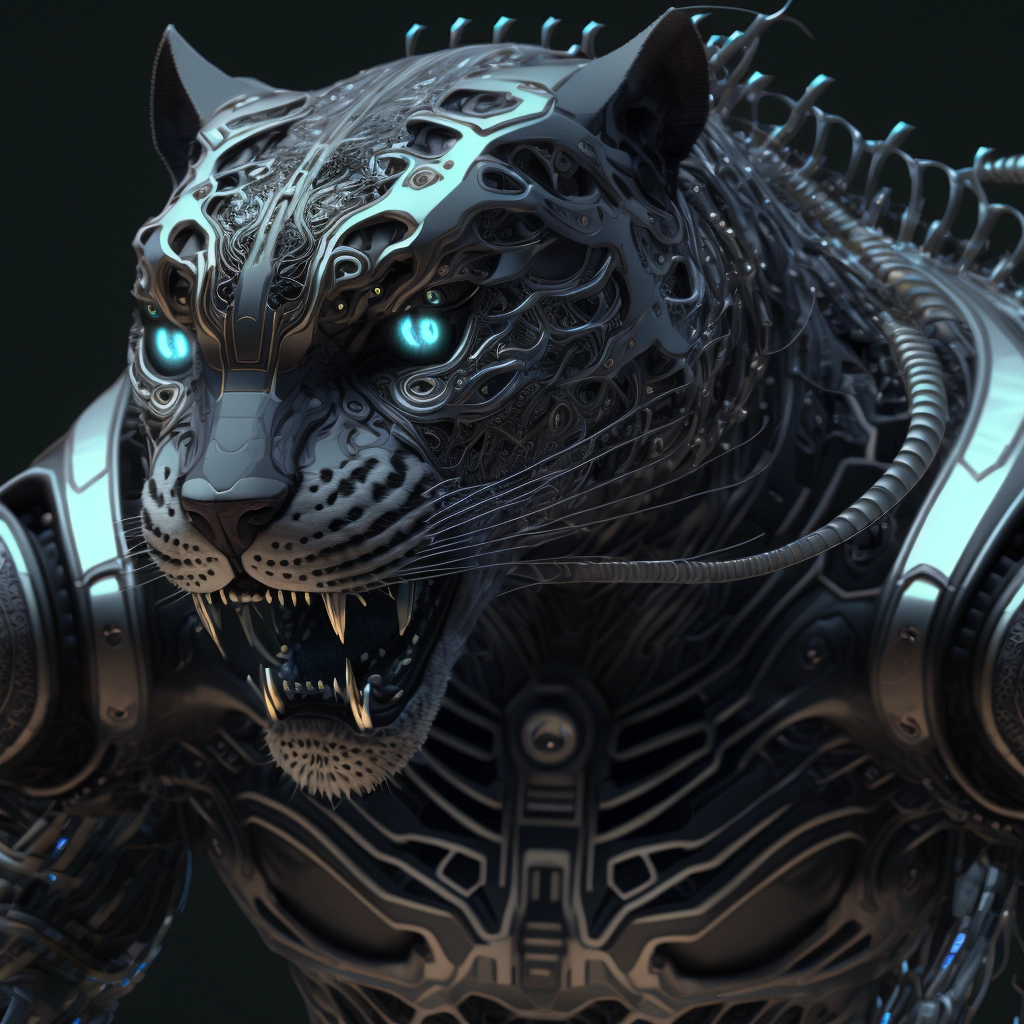 Hyper Realistic Biomechanical Panther in Post-Apocalyptic Forest