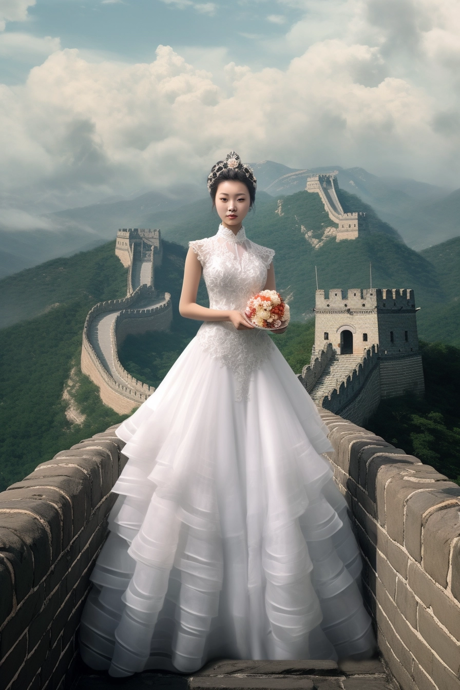 Bride's Great Wall Wedding Cake Photoshoot