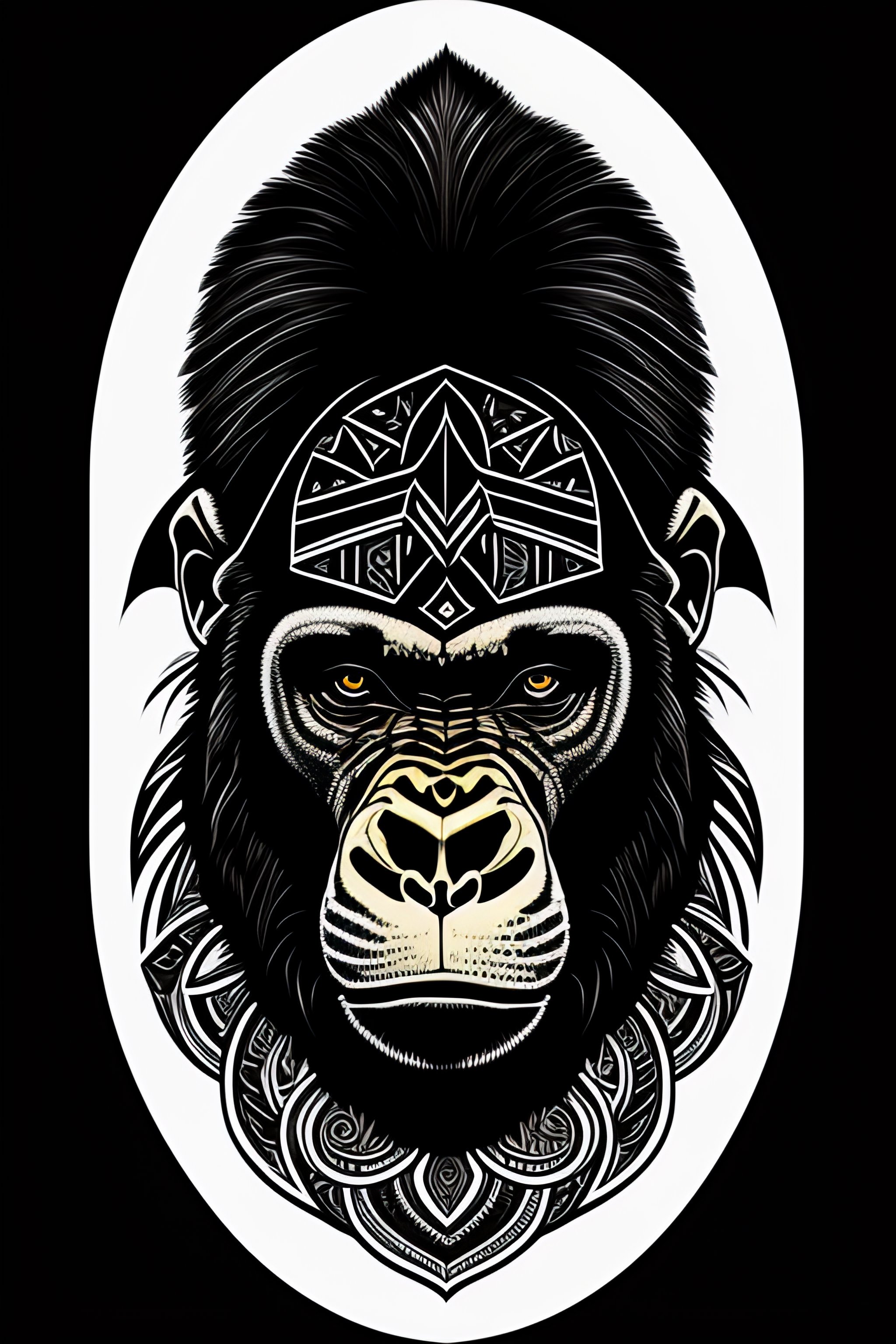 Symmetrical Gorilla Head - Bold Black & White Glare