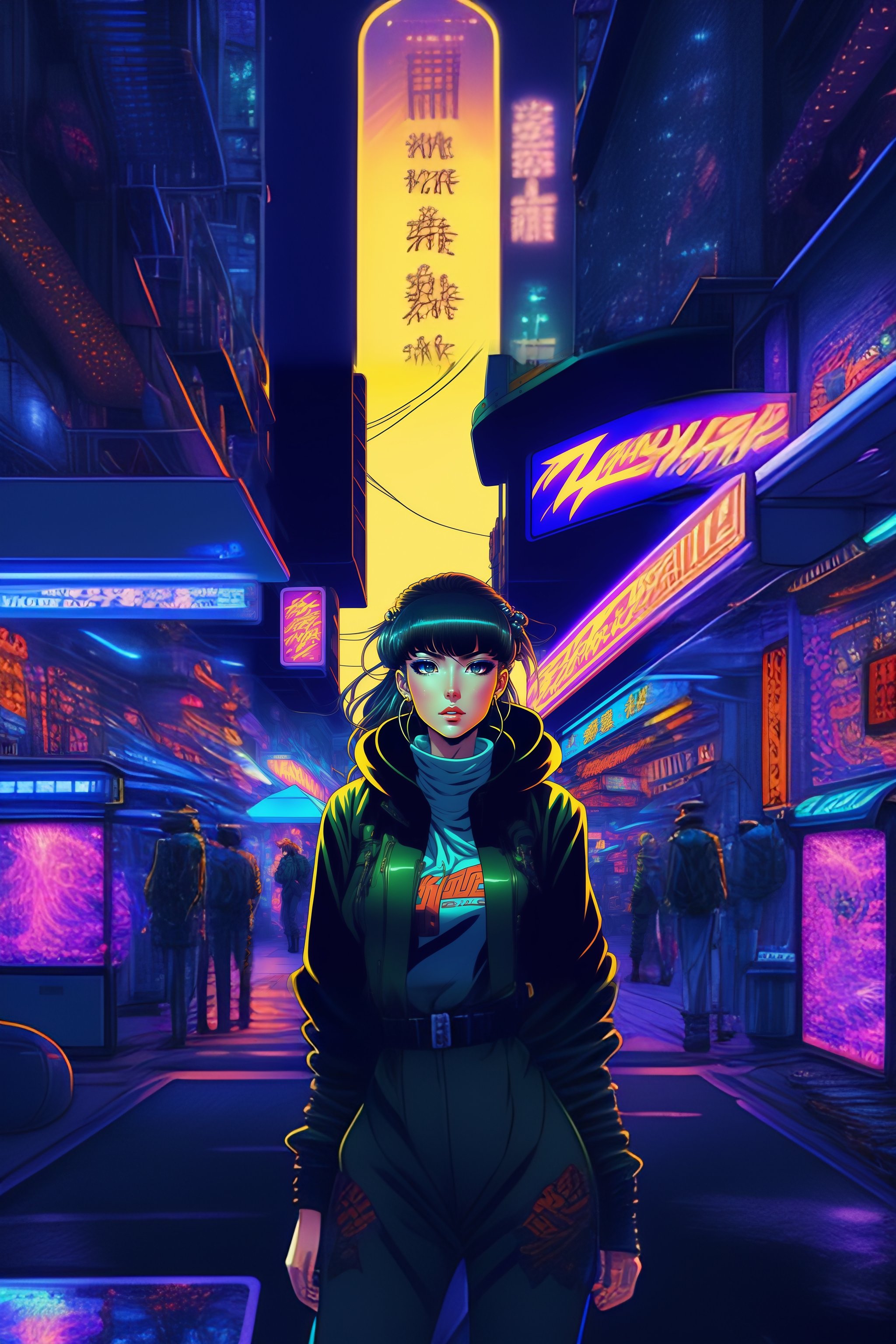 Sci-Fi Arcade Chaos: A Vintage 90's Anime Style Night Scene