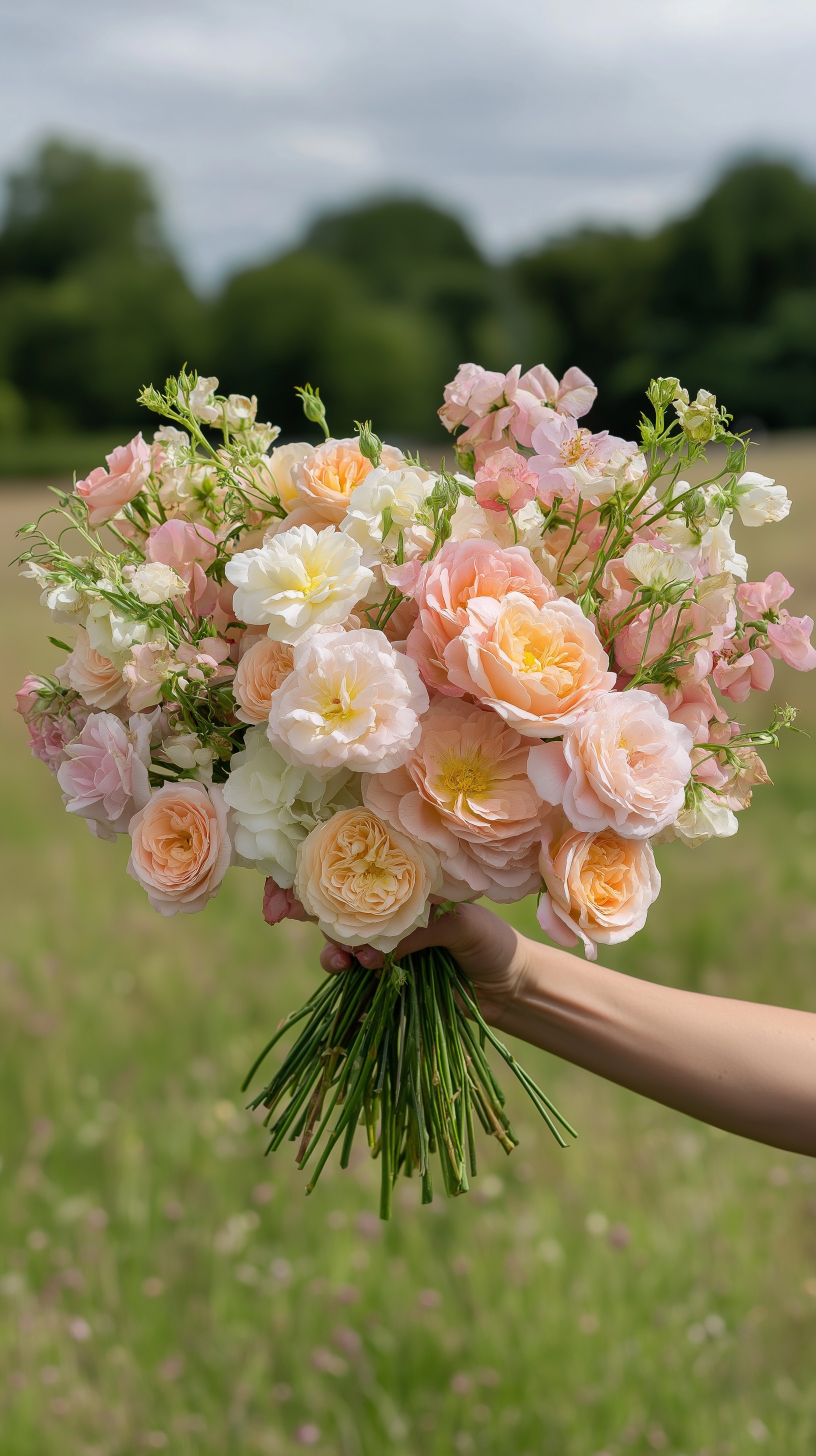 Pastel Pink & Peach Rose Bouquet in Sky Background