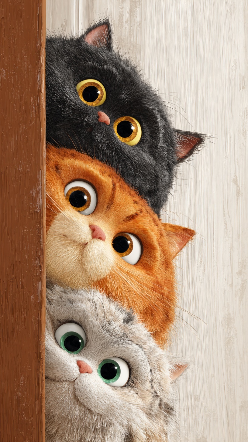 Curious Cats: A Playful Peek Behind the Door