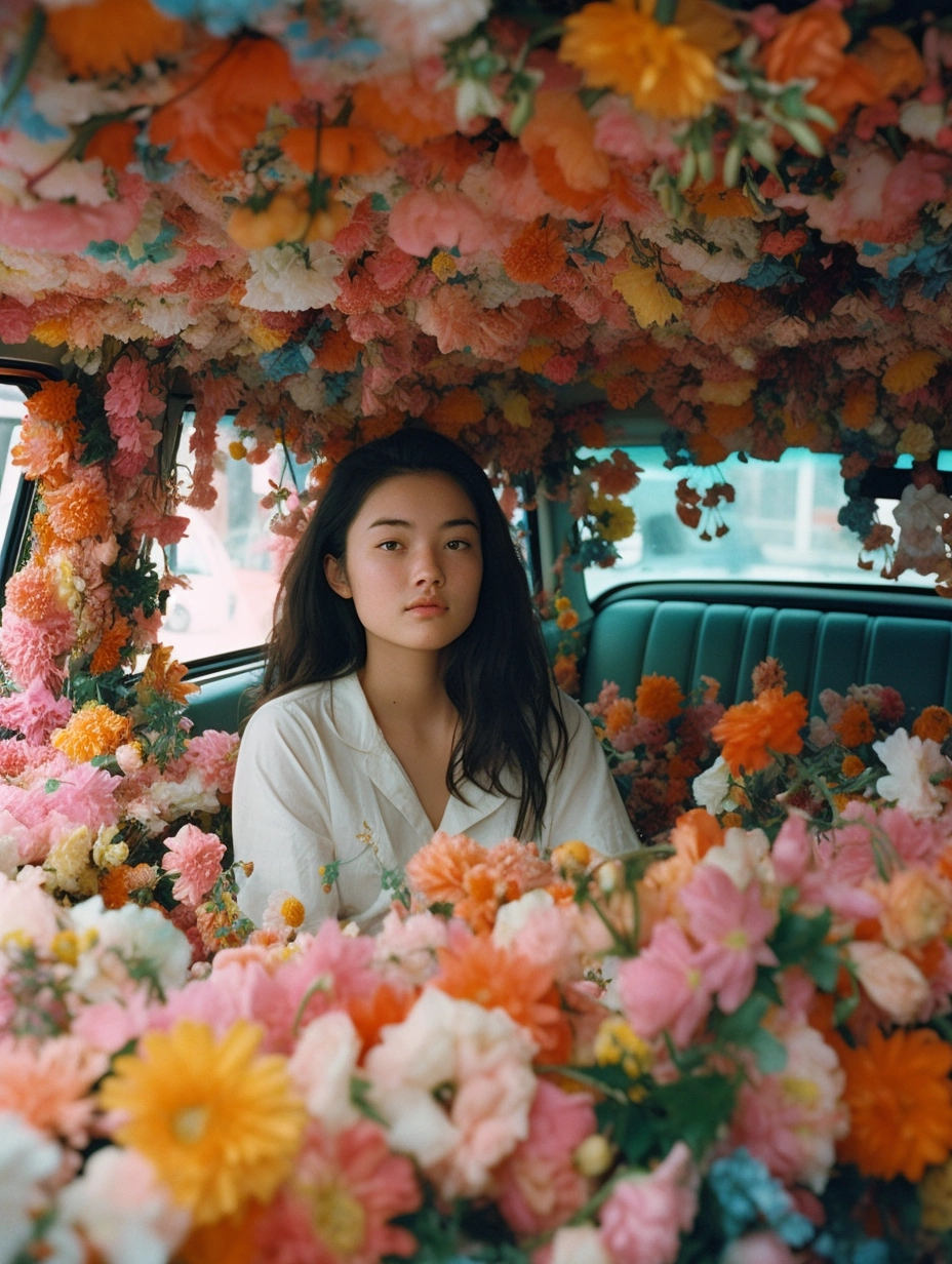 Flower-Filled Car Photoshoot with Hong Kong Model