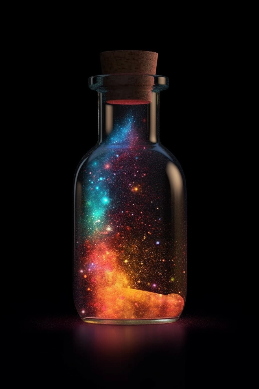 Vibrant Universe in Glass Bottle - Hyper Realistic 4K