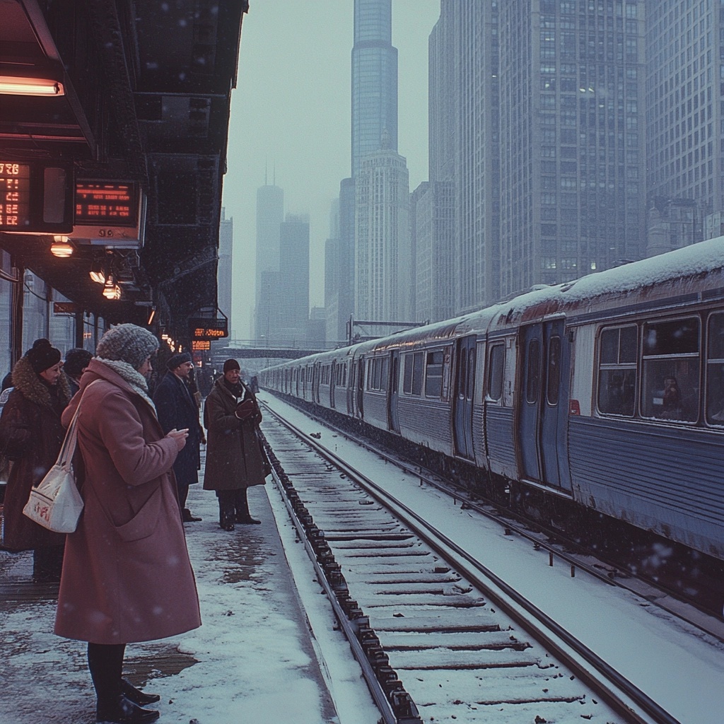 Chilly 1980s Chicago: Winter on the Train Platform