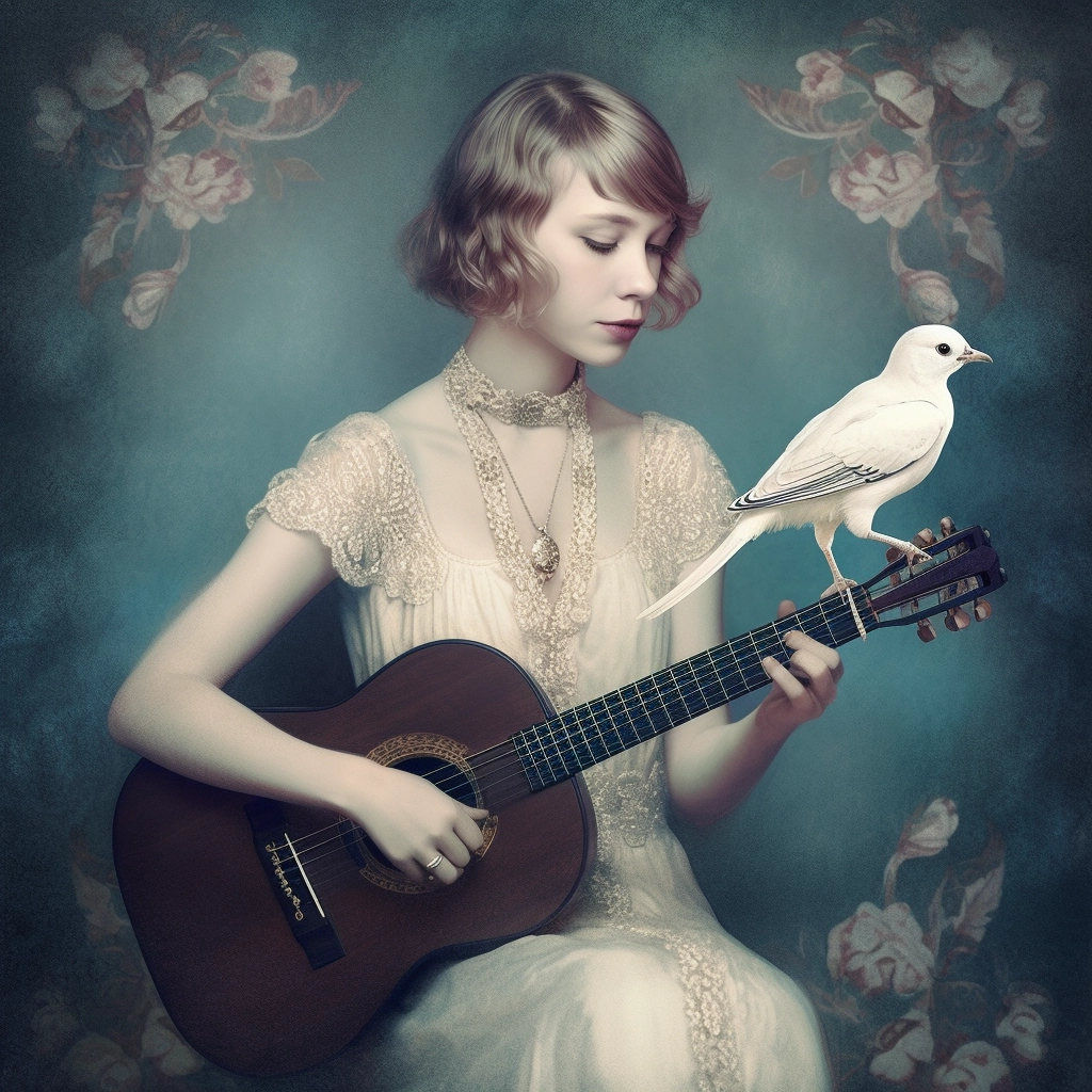 Vintage Moonlight Portrait with Guitar