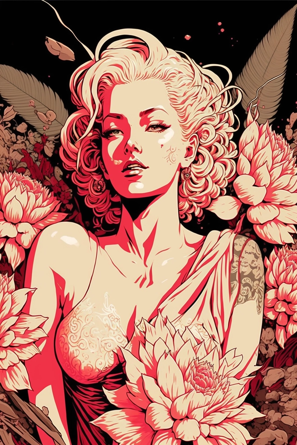 Marilyn Monroe: Flower Goddess in Manga Style