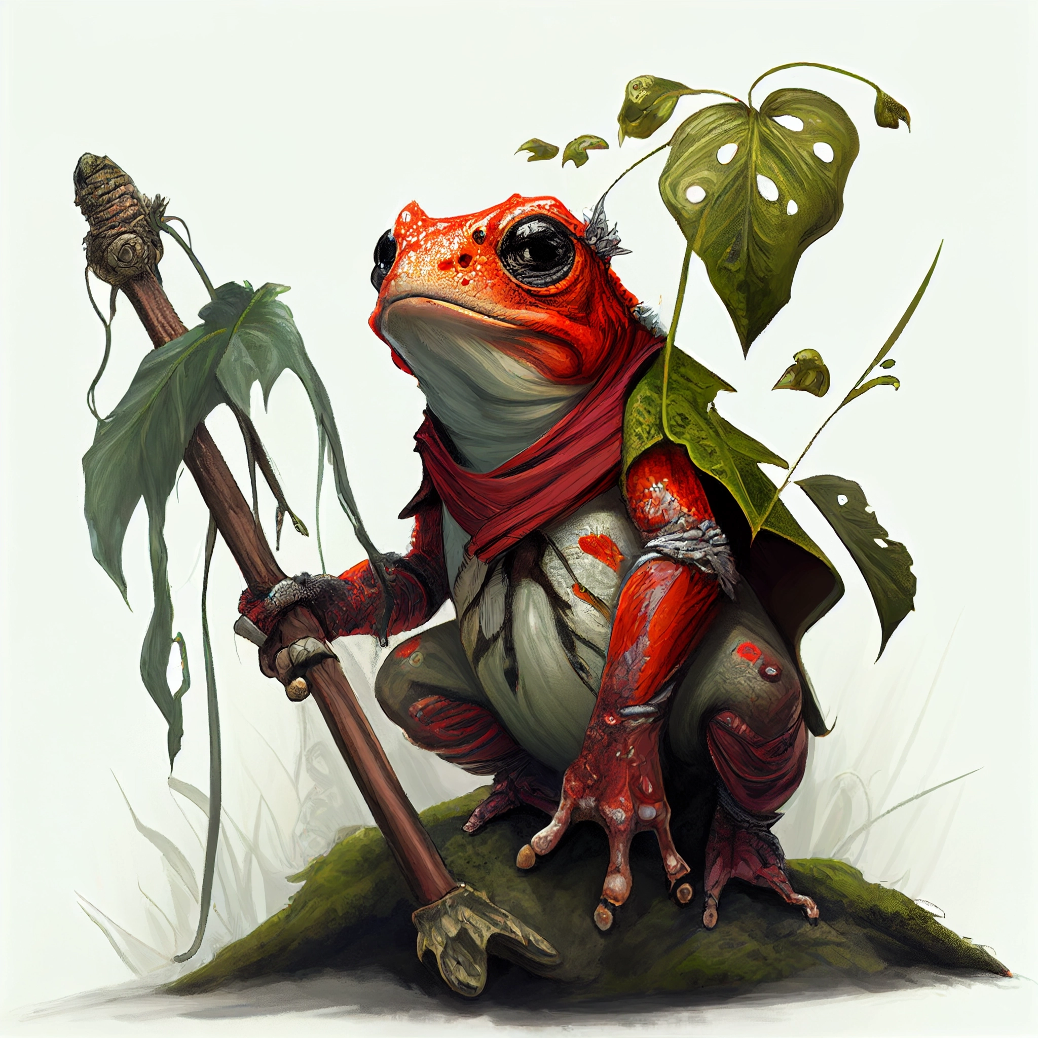 Red Frog Druid with Branch Staff & Snail Companion