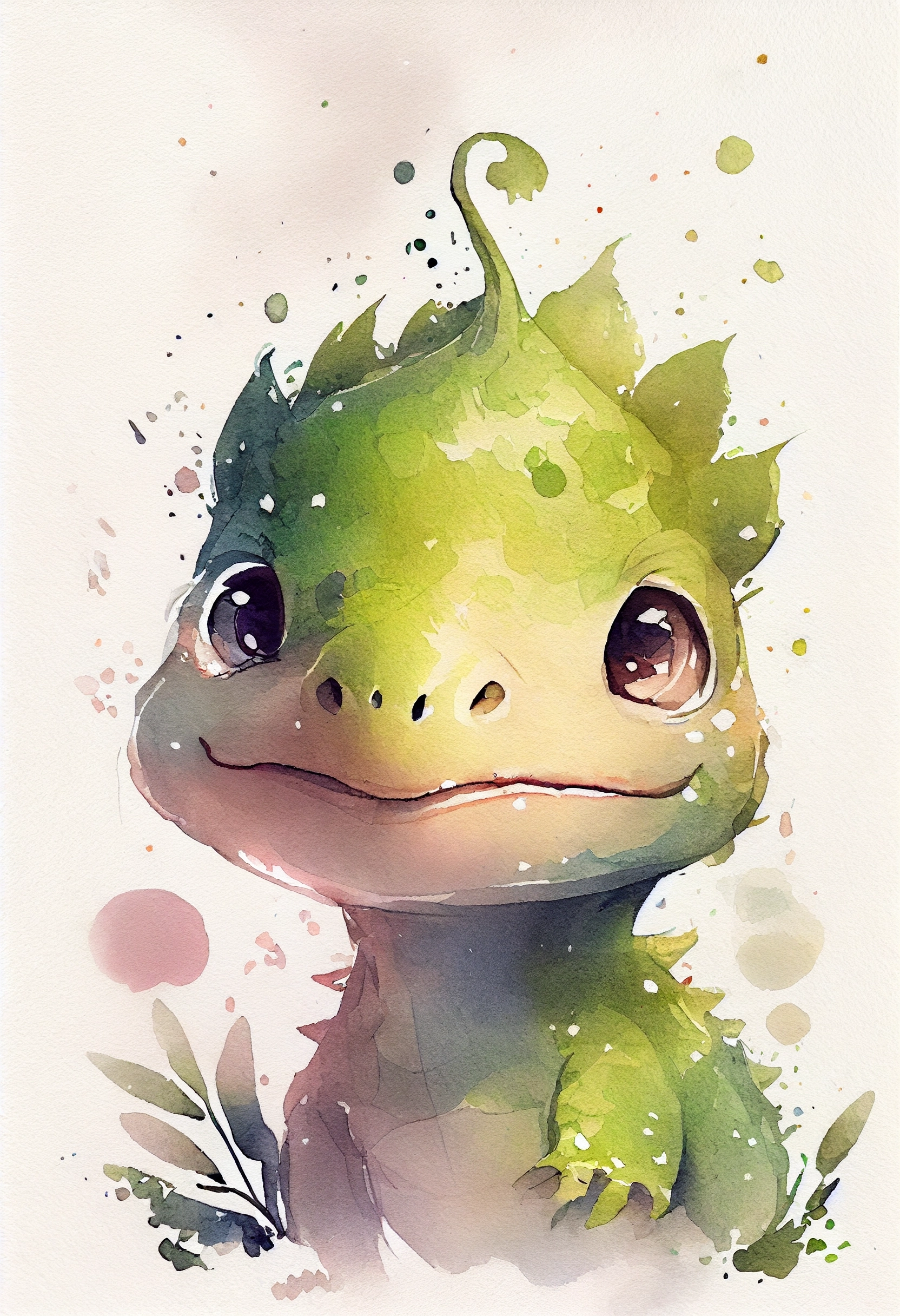 Cute Watercolor Chibi Dinosaur Art