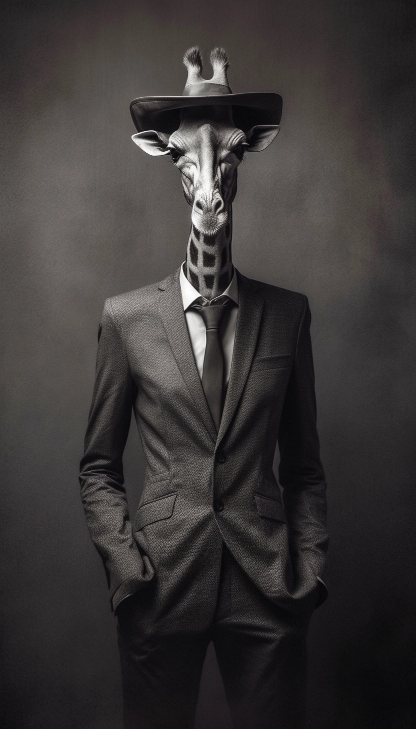 Chic Giraffe Poster: High-Fashion in Monochromatic Gray