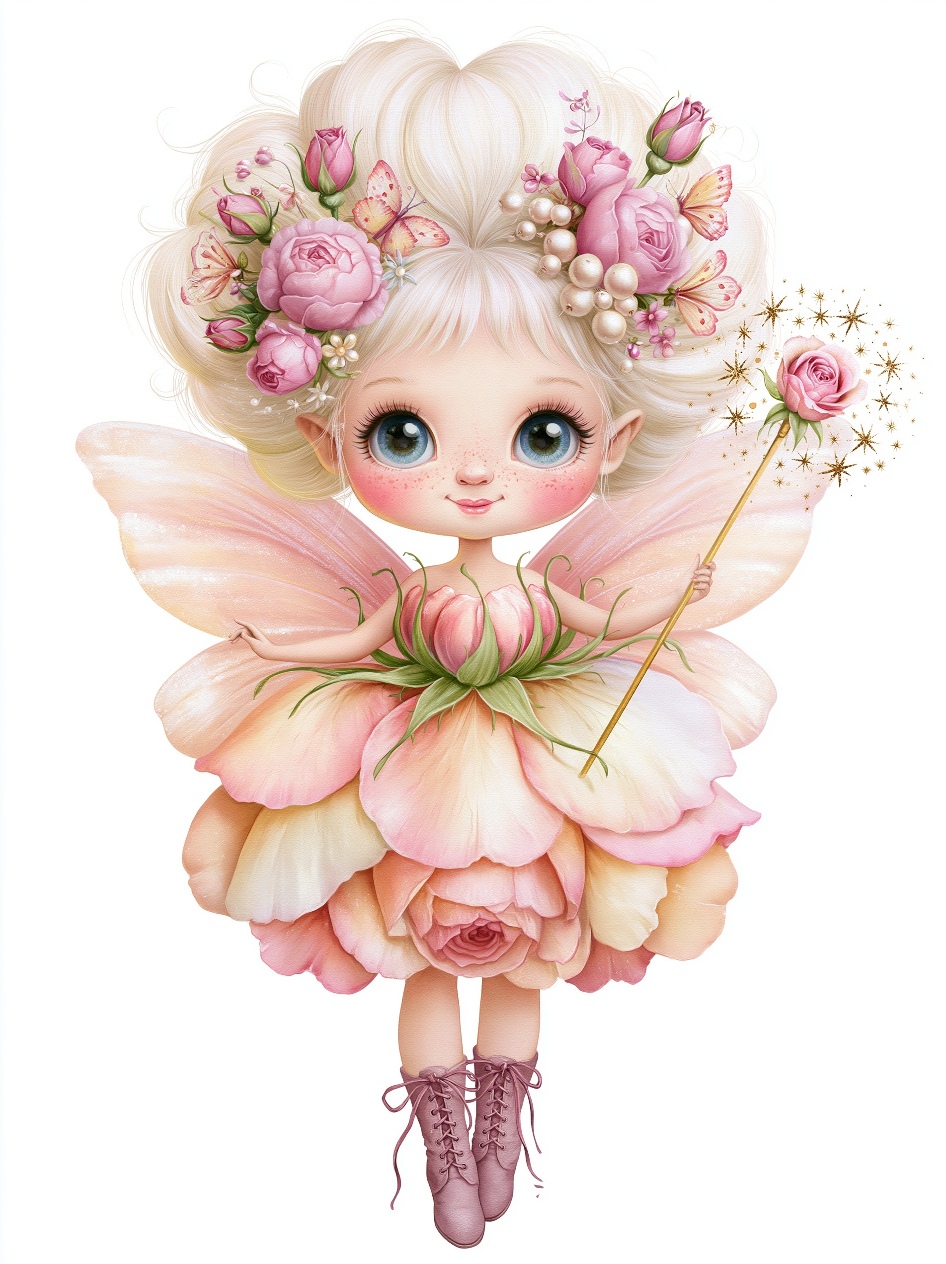 Enchanting Rose Fairy Illustration in Pastel Hues