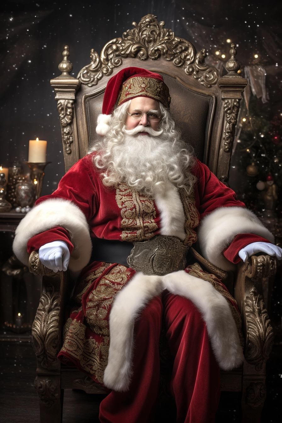 Enchanting Gothic Santa on Throne - Hyper-realistic, Detailed Image