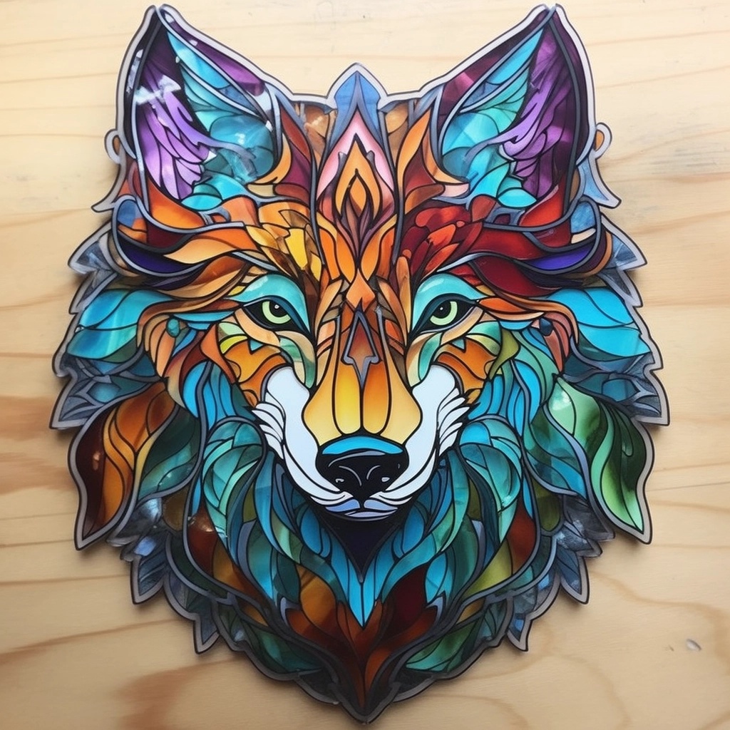 Stained Glass Wolf: Unique Clay & Resin Art