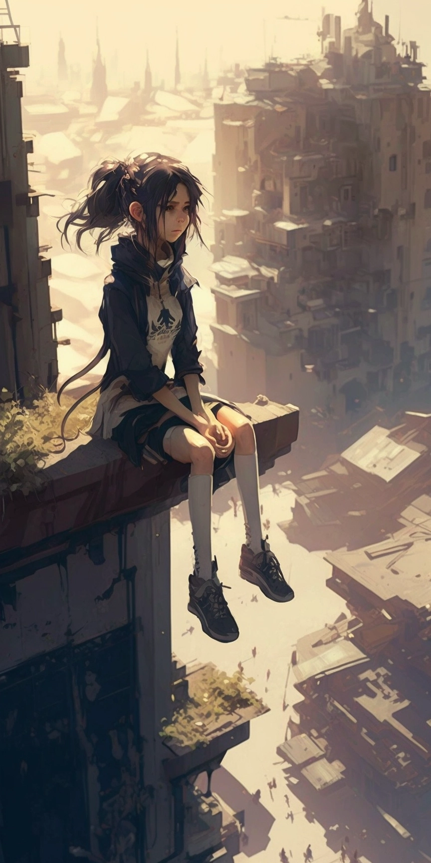 Dramatic Anime Female Concept Art: Birds Eye View