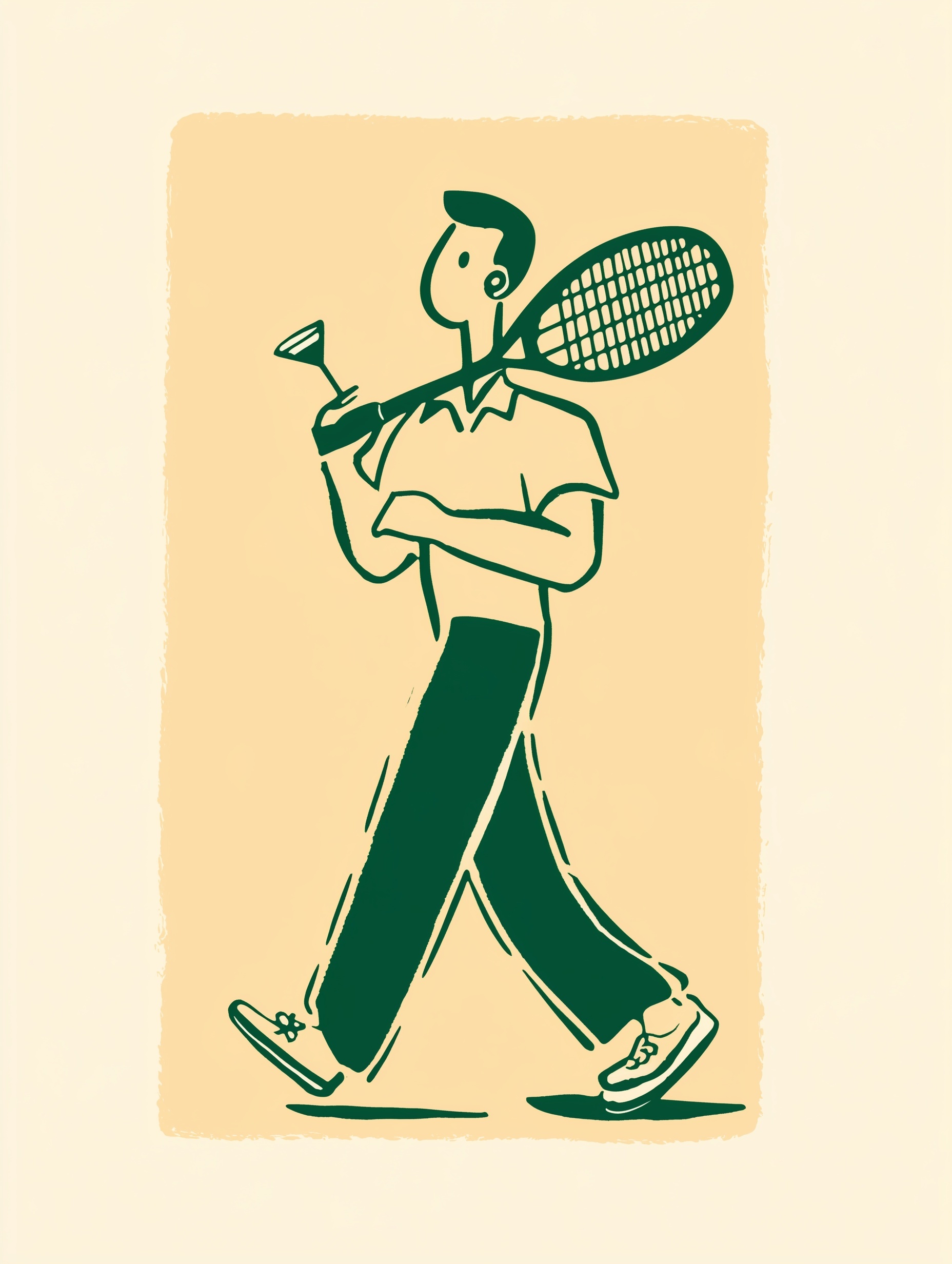Retro Tennis Man: Mid-Century Modern Illustration