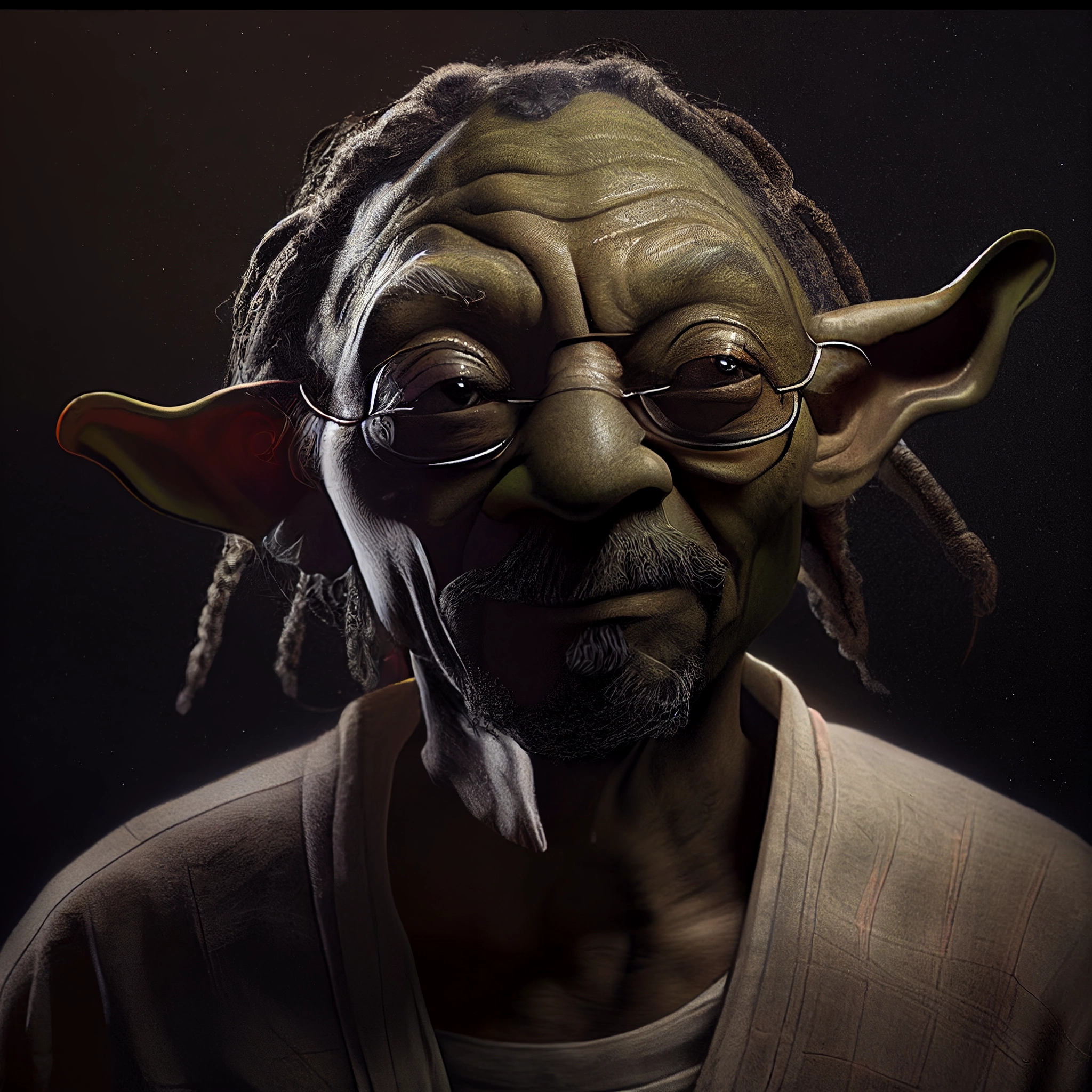 Fusion Mix: Yoda Meets Snoop Dog in Photorealistic Portrait