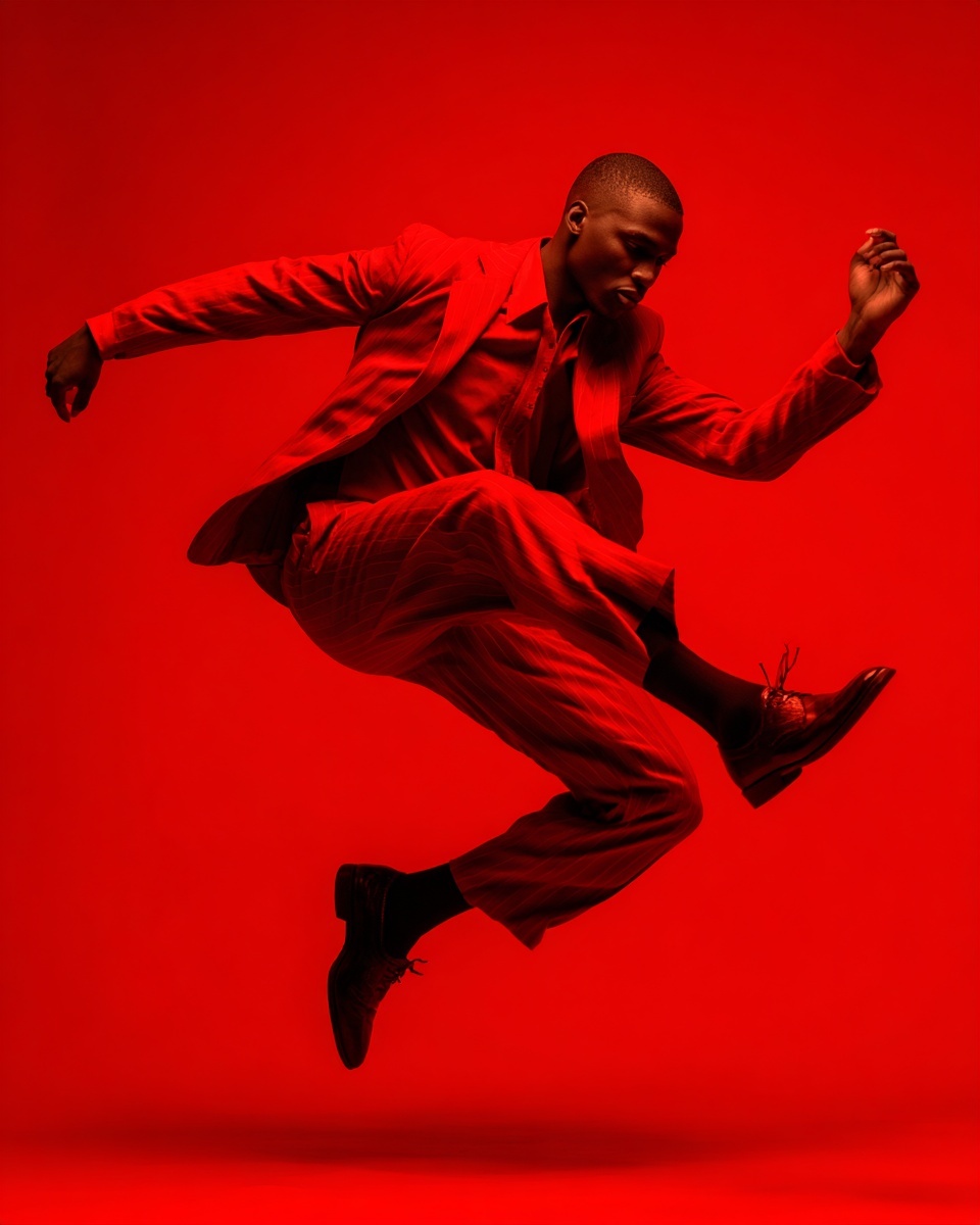Stylish Red Break Dancer in Captivating Fashion Shoot
