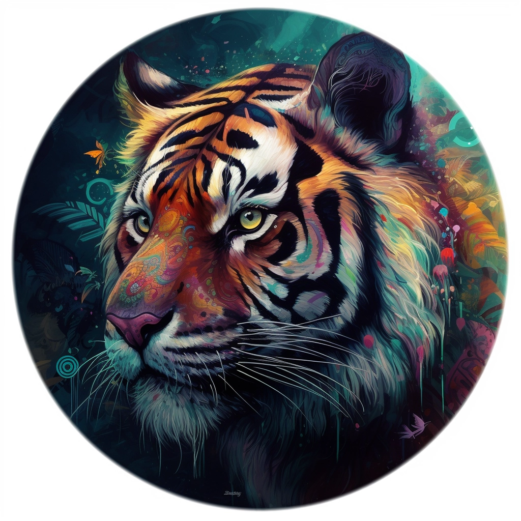 Psychedelic Tiger Art: Intricate & Colorful Tondo