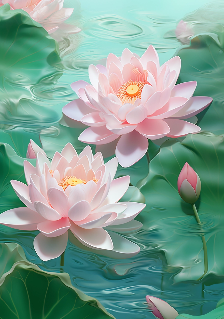 Hyperrealistic Lotus Illustration in Pink & Emerald