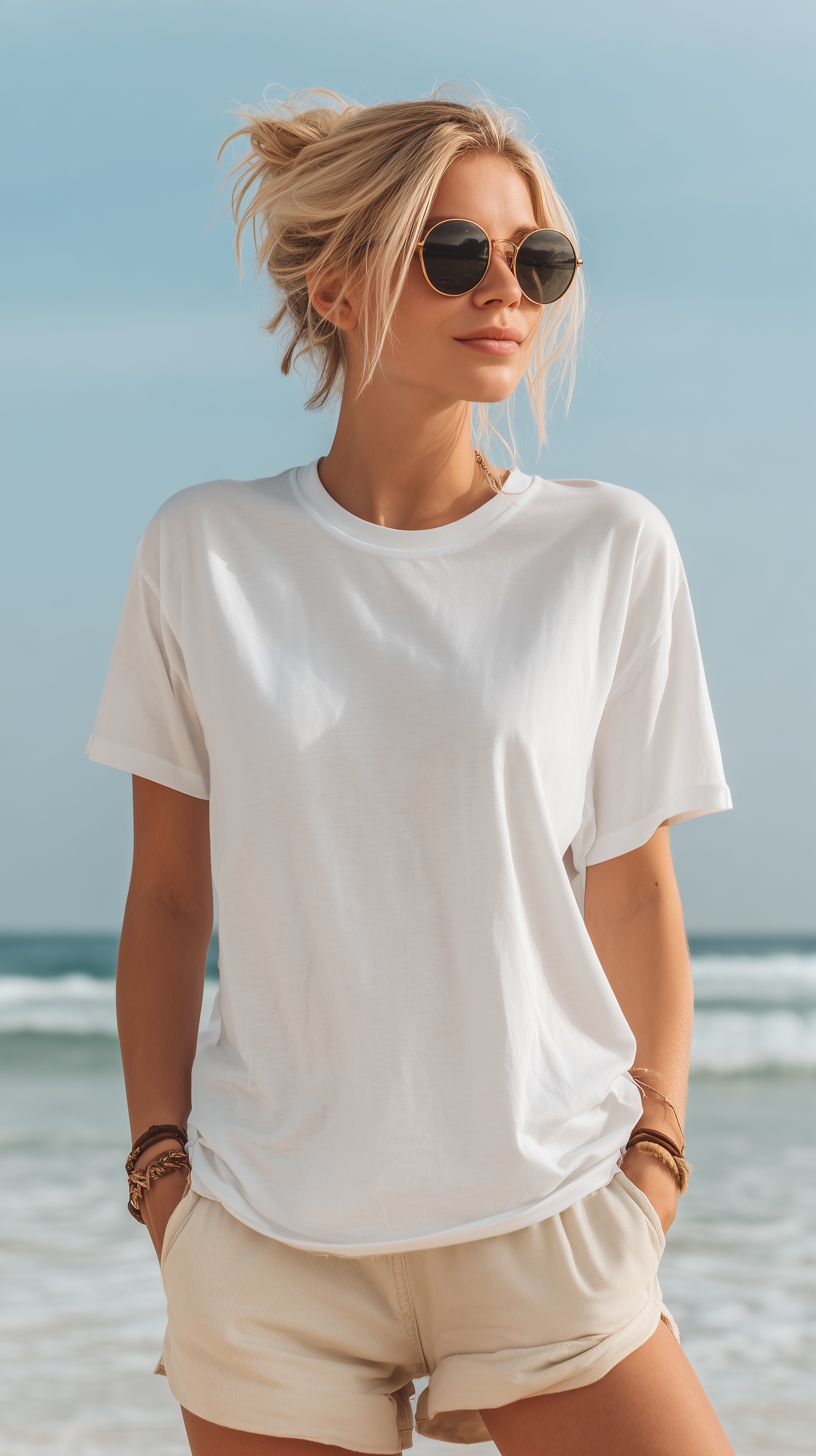 Boho Style Blank T-Shirt Mockup at the Beach