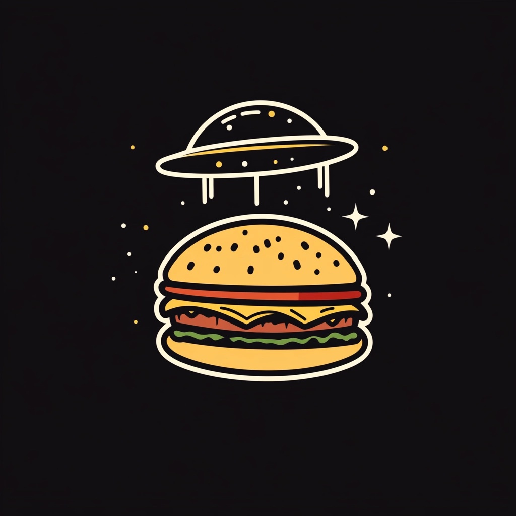 Minimalist Burger Logo: UFO Abduction Design