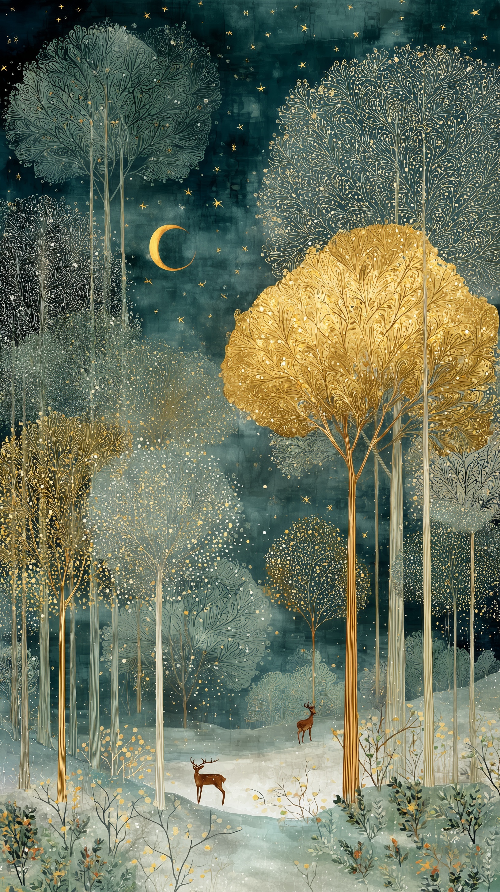 Enchanting Winter Night: Luxurious Snowy Landscape