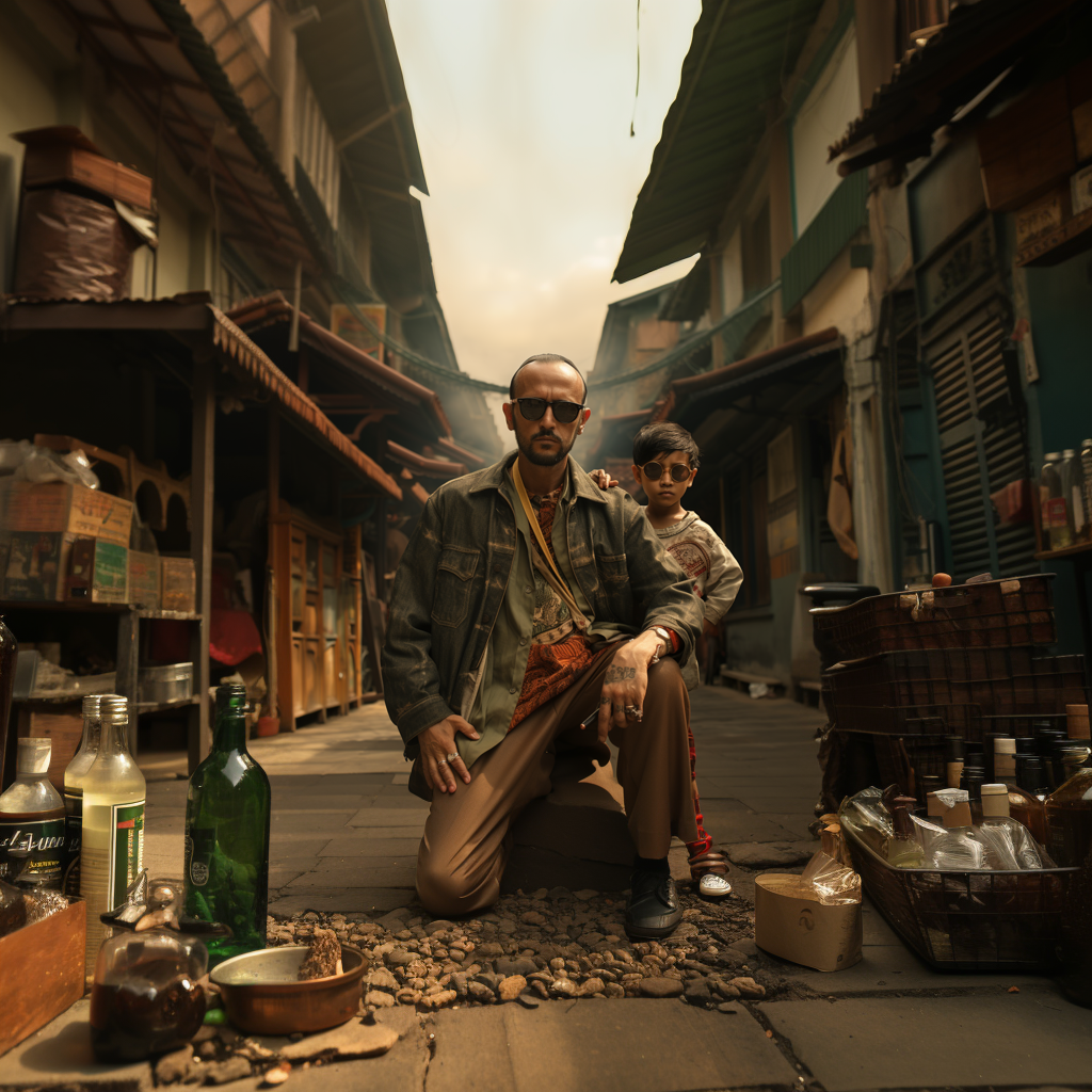 Photo Realistic Indonesian Outfit: Leon the Professional in the Old Market