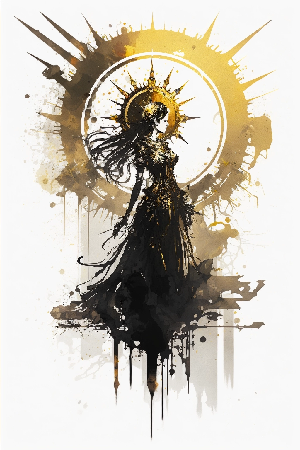 Black Sun Queen: Dynamic Concept Art on Wood