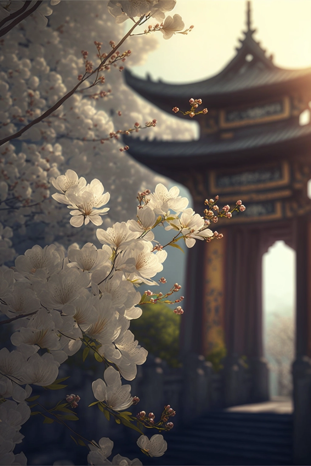 8K Ultra-HD: Blooming White Flowers & Ancient Architecture