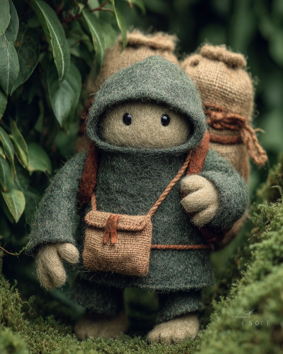 Whimsical Felt Goblin Thief in Bushes