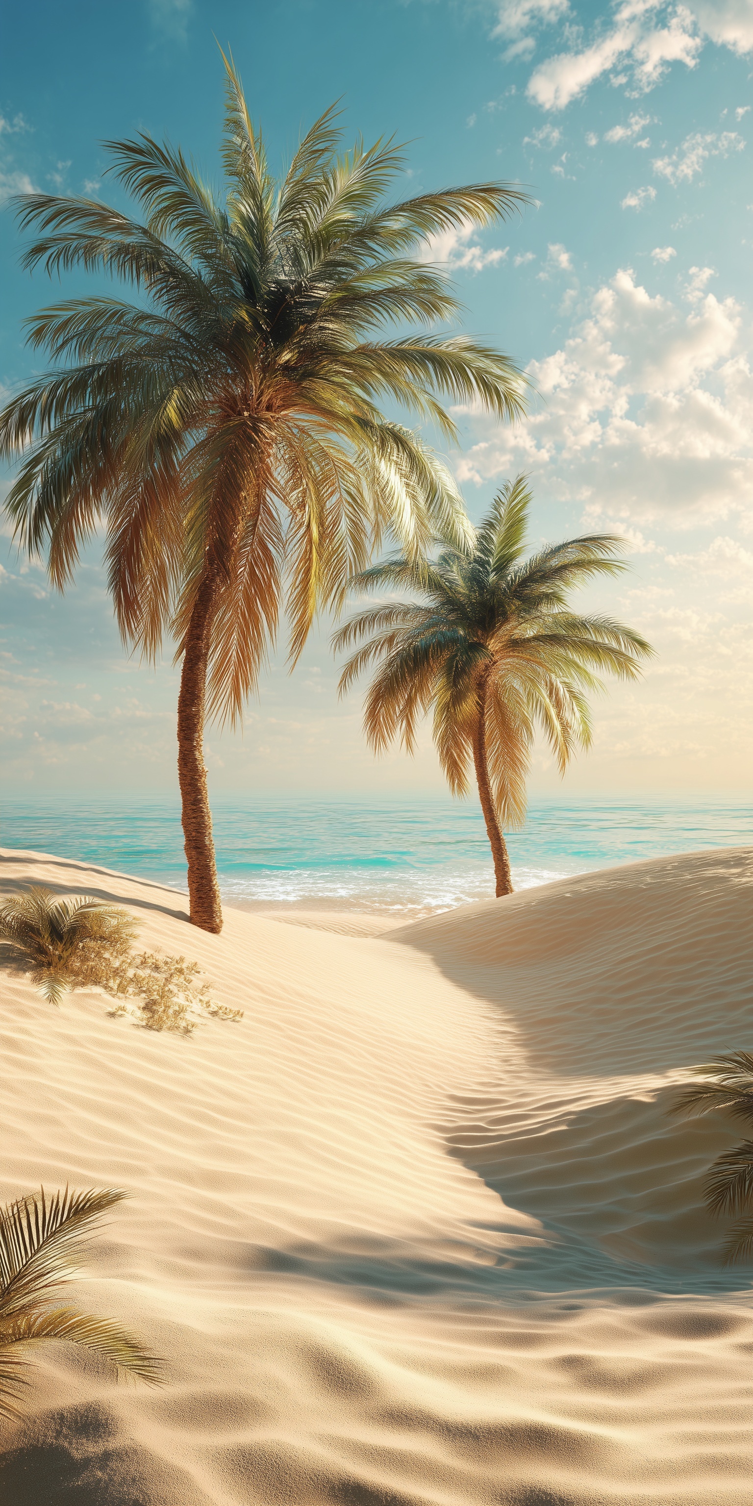 Oase mit Palmen auf feinem Sandhintergrund