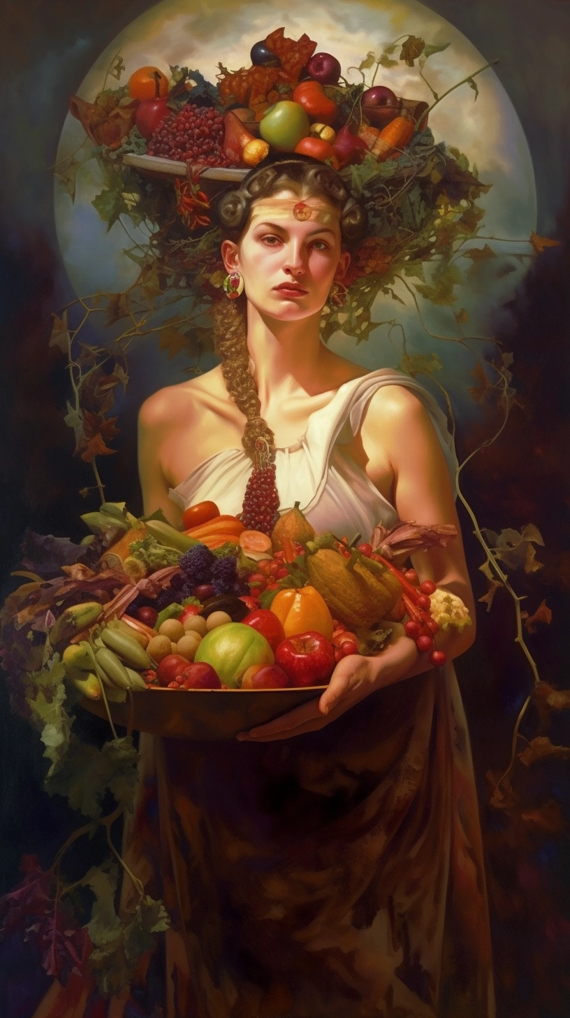 Vibrant Salad Fairy Portrait in Oil Painting