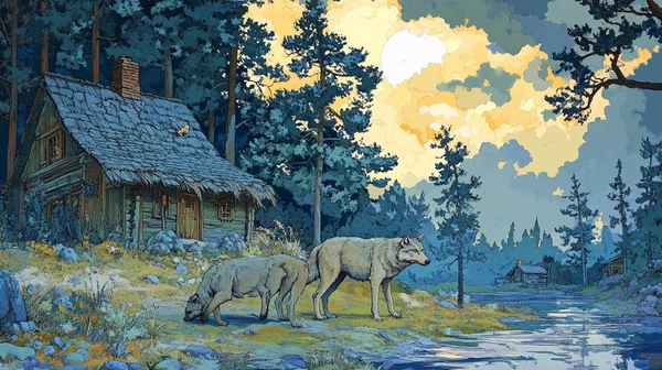 Wolves by the Little House: A Bilibin Inspired Scene