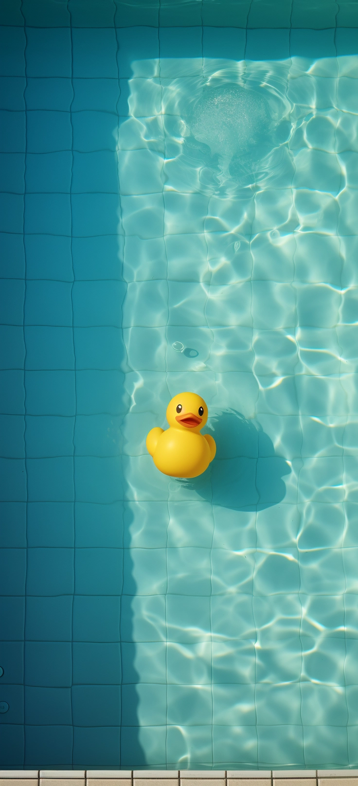 Dreamlike Pool Scene: Yellow Duck Toy Floats on Water