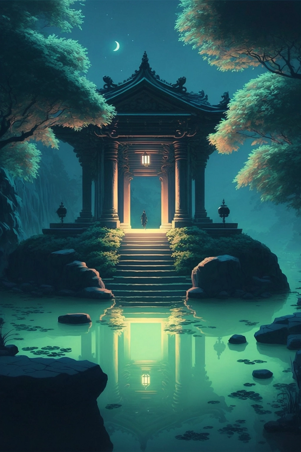 Dreamy Anime Landscape Wallpaper with Volumetric Lighting