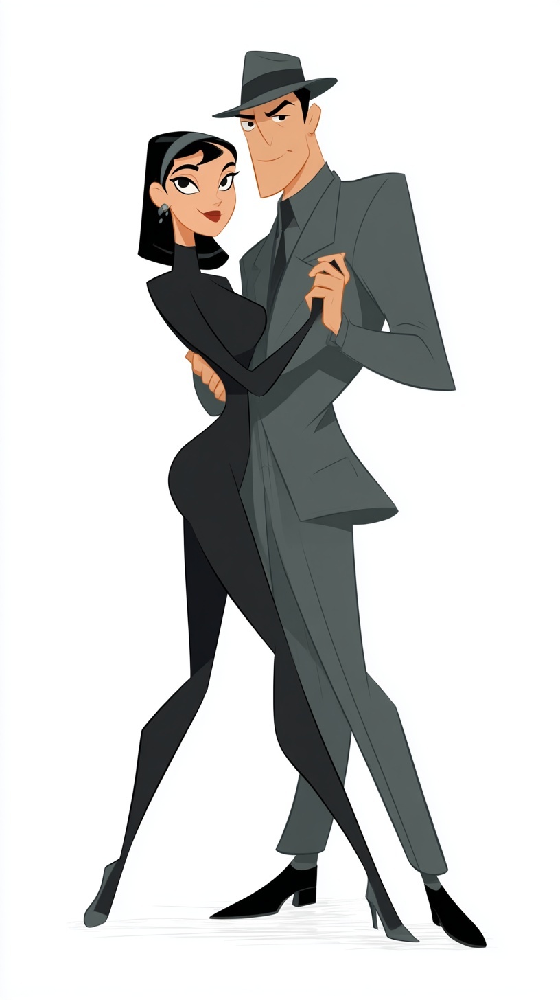 Elegant Spy Couple in Classic Tango Embrace