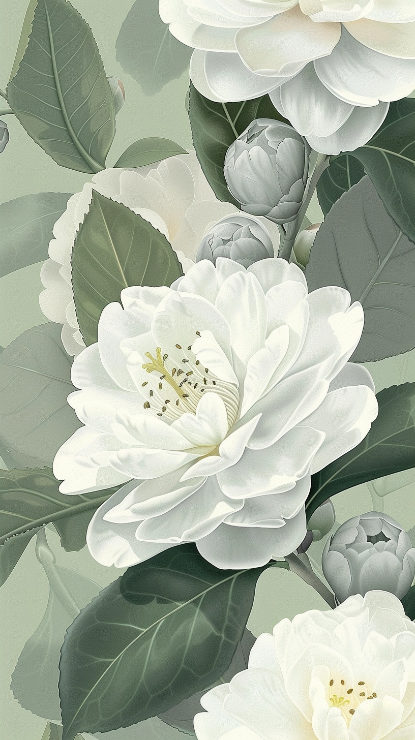 White Camellia Flowers in Lemon Yellow Palette