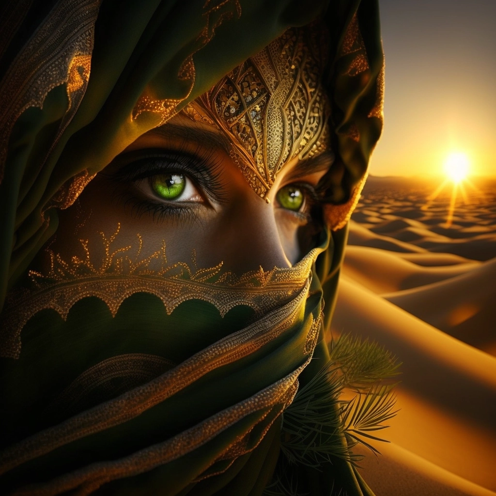 Enchanting Desert Beauty: Green & Gold Veil